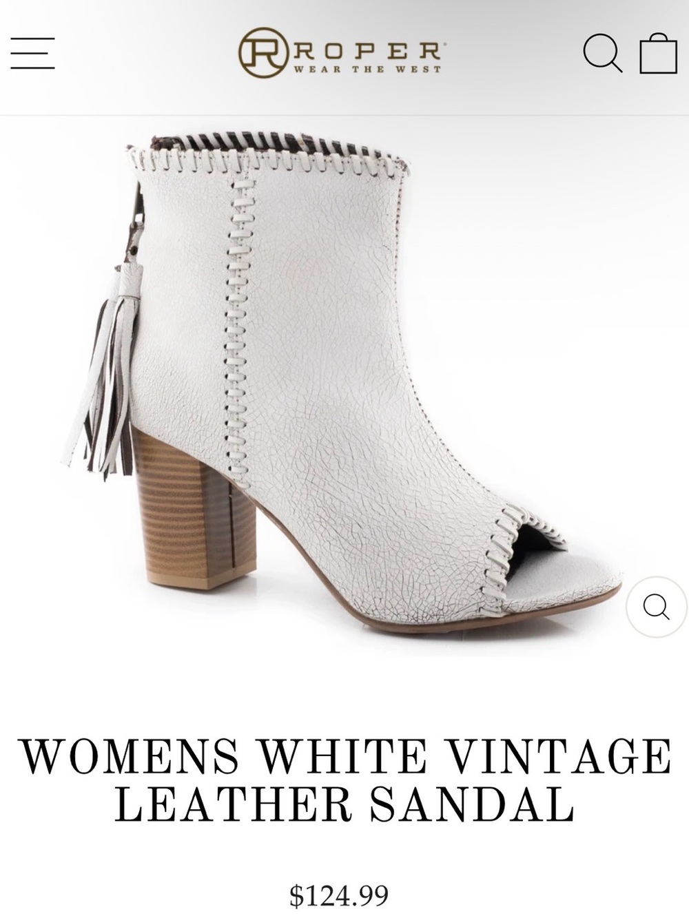 Roper White Leather Peep-Toe Tassel Block Heel Ankle Sandal